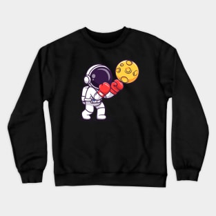 Cute Astronaut Boxing Moon Cartoon Crewneck Sweatshirt